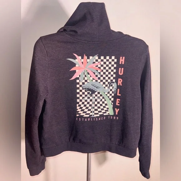 Hurley Women's Charcoal Hoodie with Pink Accents - Picture 6 of 6